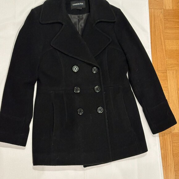 London Fog Women’s Black Wool Blend Peacoat – Size S – Double Breasted - Picture 3 of 6